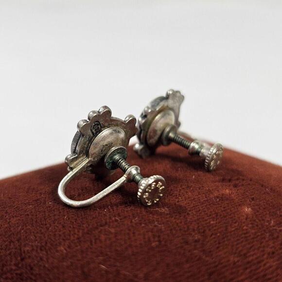 Vintage TURQUOISE 925 Sterling Silver SCREWBACK Hook Earring Native American - Picture 3 of 8